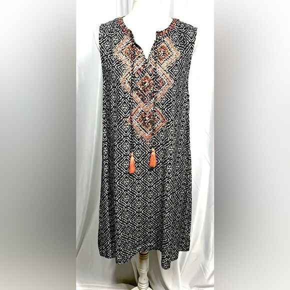 Papillon Embroidered Geo Print Sleeveless Shift Dress Women M ~ Retail $219 - Picture 1 of 6